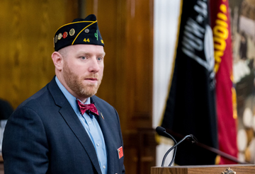 2024 Fall Meetings: Matthew Shuman prepares to speak at The American Legion's annual Fall Meetings in Indianapolis, Indiana.